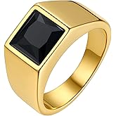 Bestyle Stainless Steel Men Signet Ring-Black/Blue Gemstone Band Ring-Classic Simple Thick Men Ring Size 7-14