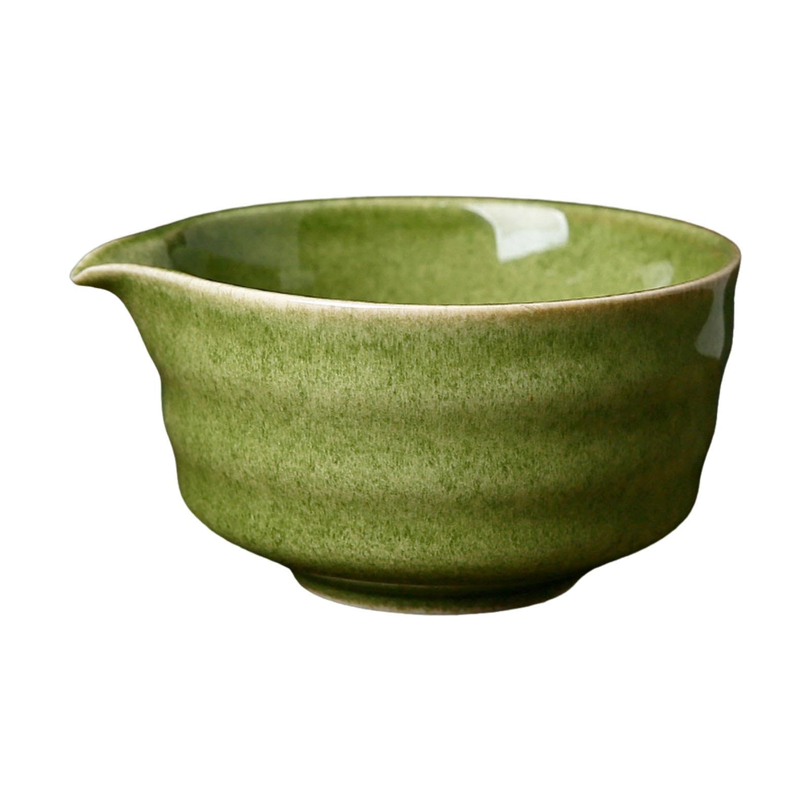 Fenteer Ceramic Matcha Rice Bowl, Japanese Green Tea Cup with Spout Rice Bowl, Ceramic Bowl, Handmade Matcha Mixing Bowl for Beginners, Dark Green