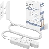 Saker Dual Flat Extension Cord, 6-Outlet Extender, 5ft, White | Dual 5ft Flat Extension Cords, 6 Built-In Power Outlets, Univ