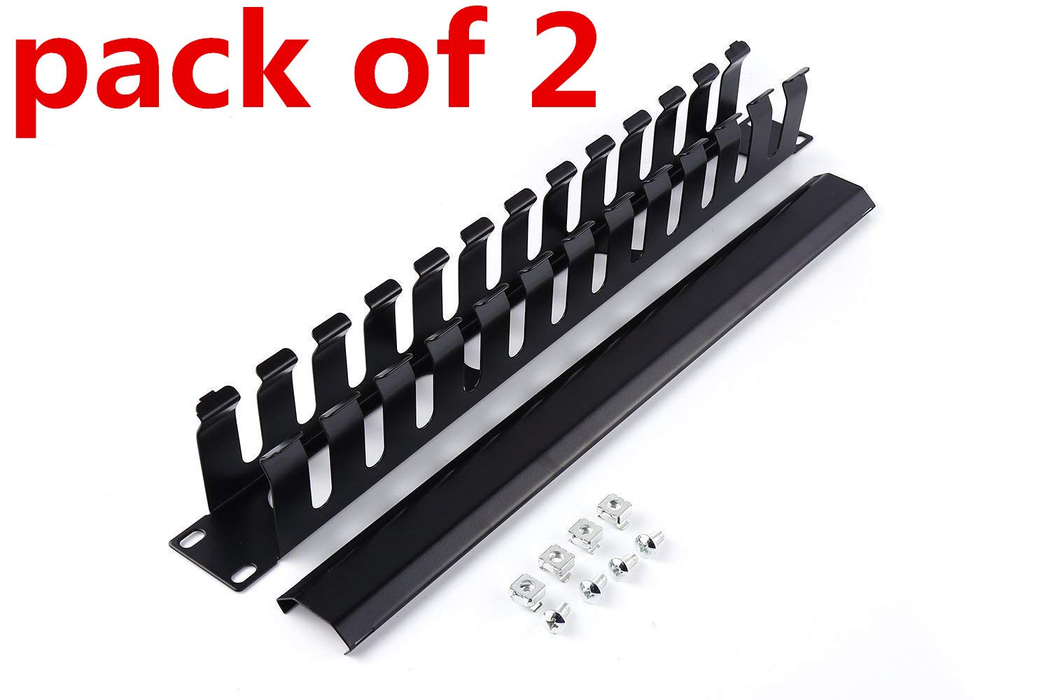All Metal - 1U 19 Inch Server Rack Wire Management System - Rack Mount Horizontal Cable management with mounting screws 12 large slot Cable Manager Finger Duct (Server cable management pack of 2)