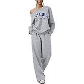 MNLYBABY Los Angeles New York 2 Piece Set Women Outfit Off Shoulder Sweatshirt With Matching Leg Pant Casual