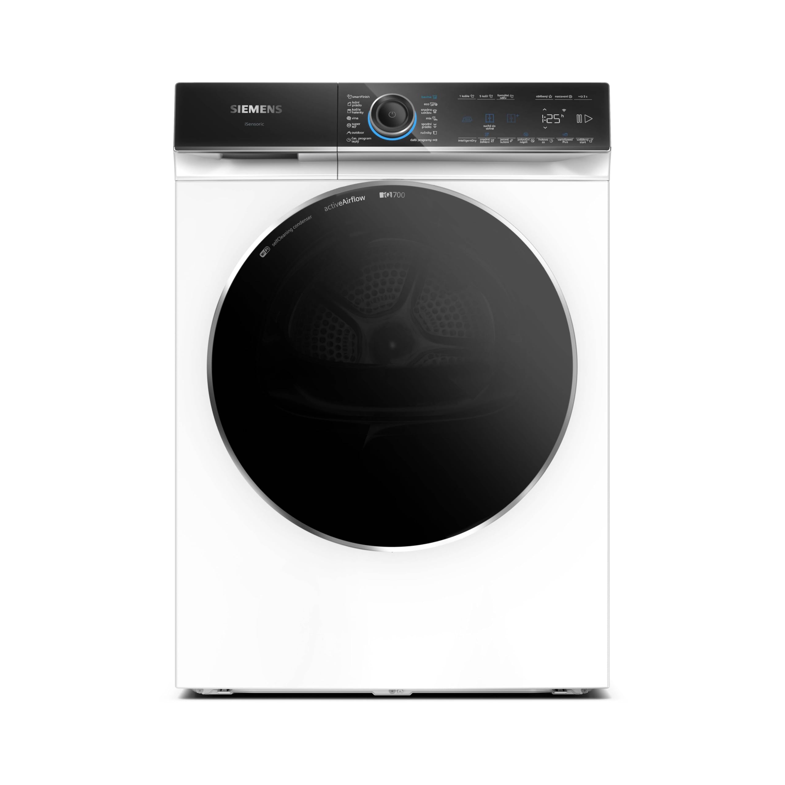 Siemens WR47B2C40 iQ700 Wärmepumpen-Trockner, 9 kg, Selbstreinigender Kondensator, AutoDry, Kurzprogramm 40', Nachlegefunktion, Reversierende Trommel, halbe Beladung, LED-Display, Touch Control