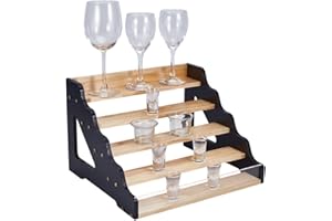 PH PandaHall 5-Tier Shot Glass Display Rack Wood Wine Glass Holder Liquor Storage Stand Bar Shelf Organize Coffee Syrup Rack 