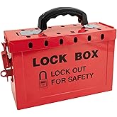 TAEGIQI Lockout Tagout Group Lock Box for OSHA Compliant,Red Portable Steel Box with 12 Locking Holes for Loto Procedures Lock Out Tag Out Station,B08