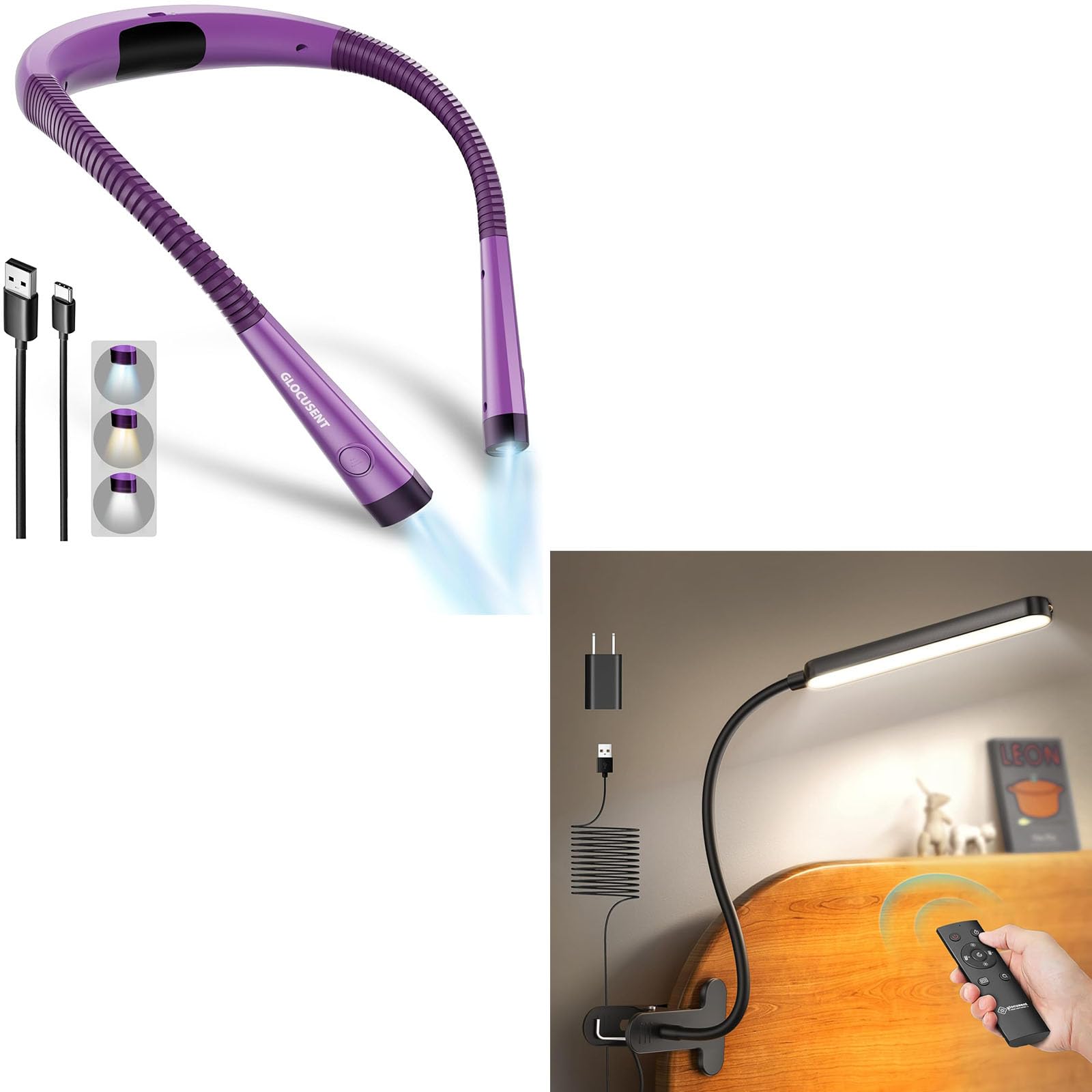 Glocusent Book Light, Bendable Neck Light for Reading in Bed, Clip on Light for Desk Headboard Home Study & Working