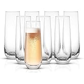 JoyJolt Milo Stemless Champagne Flutes Set of 8 Crystal Glasses. 9.5oz Prosecco Wine Flute, Mimosa Glasses, Cocktail Glass Set, Water Highball Glass, Bar Glassware