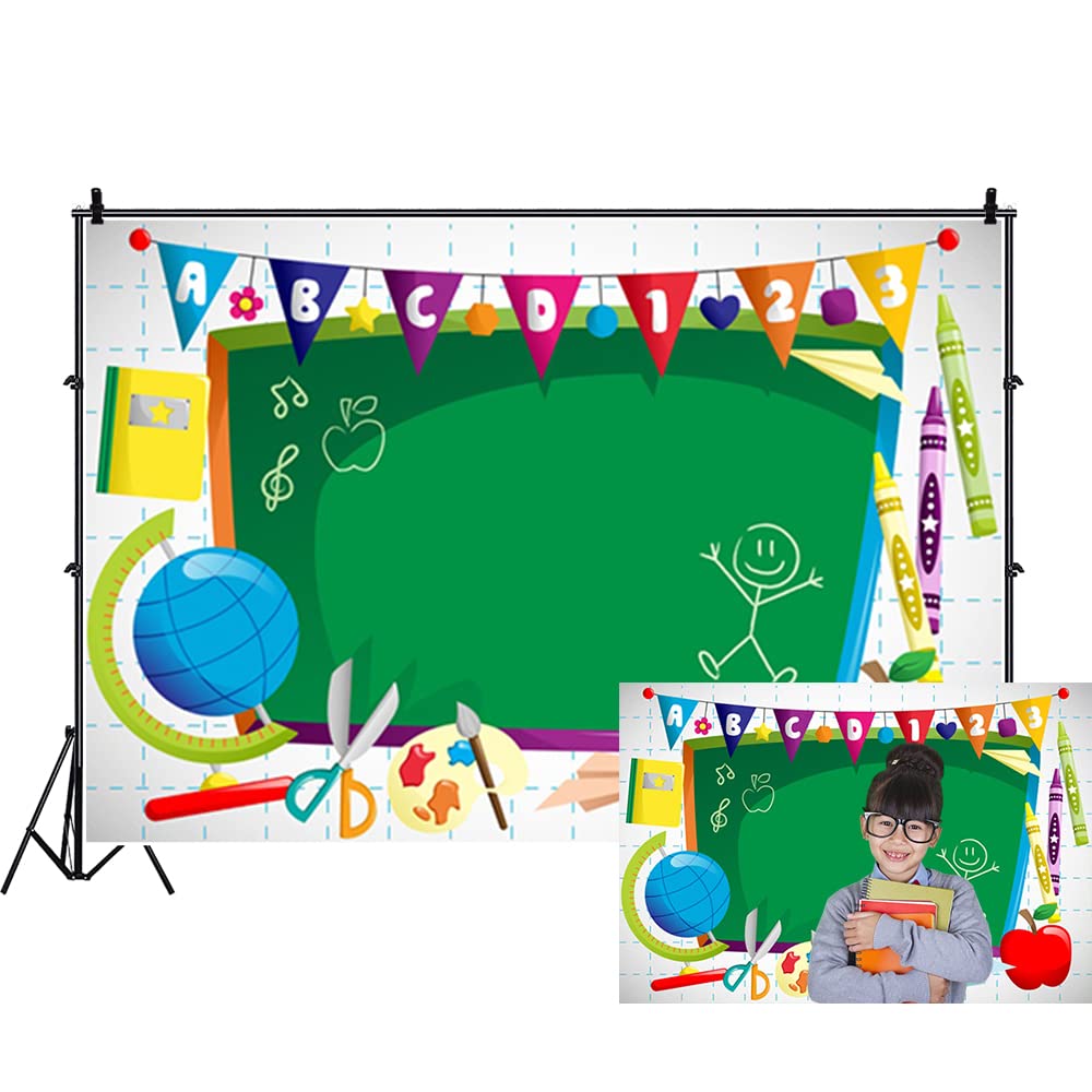 Photo 1 of Renaiss 5x3ft Back to School Photography Backdrop Cartoon Classroom Chalkboard Illustrations Learning Tools Paper Plane Background Kids Children Portraits Photo Shoot Studio Props
