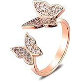 MYANAIL Double Butterfly Ring for Woman Cubic Zirconia Cute Butterfly Adjustable Ring Birthstone Opening Butterfly Finger Ring Fashion Knuckle Statement Ring jewelry