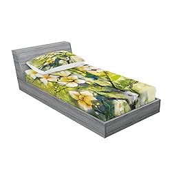 Lunarable Flower 2 Pack Fitted Sheet & Pillow Sham