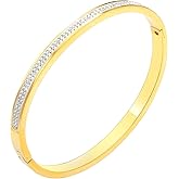 Gold Bangle Bracelets for Women, 18K Gold Plated CZ Simulated Diamond Dainty Small Elegant Vintage Thin Stacking Bangle Bracelets Woman 6.7”
