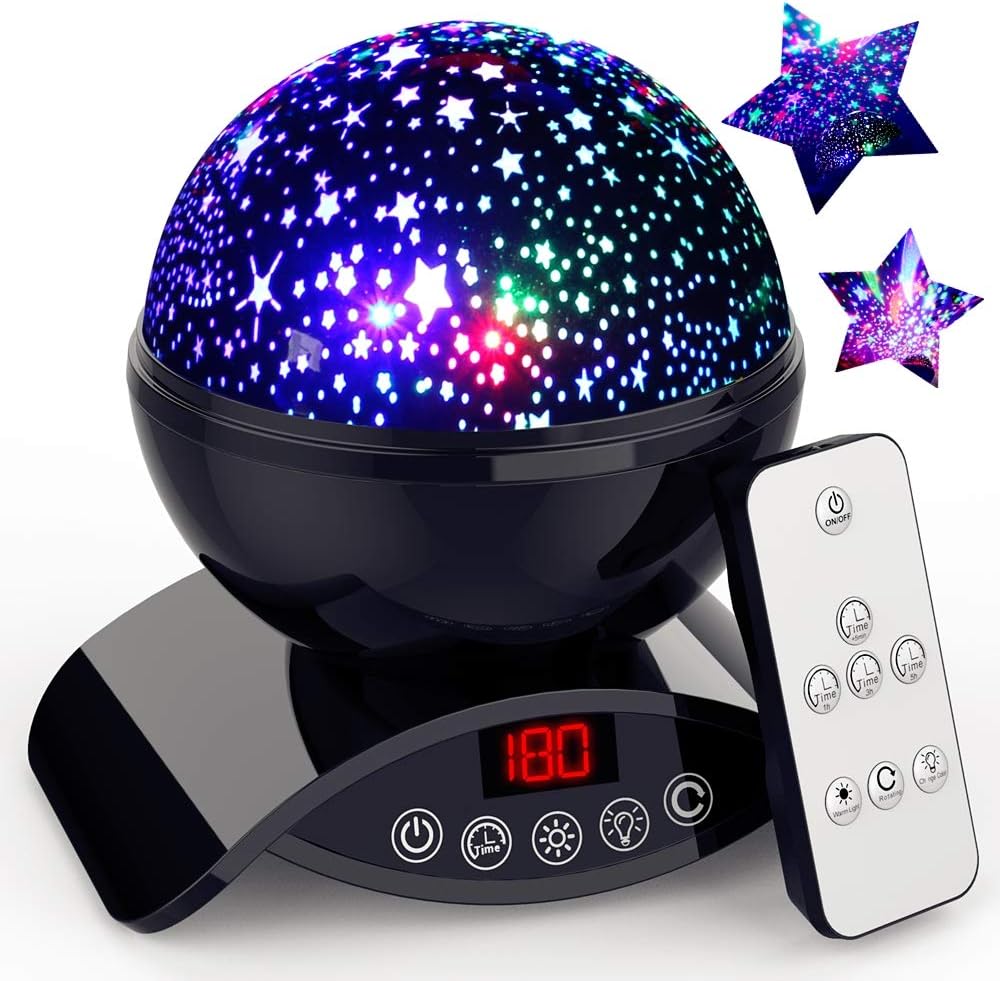 Night Light Projector, Elecstars 8 Colours Dimmable Combinations Romantic Starry Sky Lamp, Timer Auto-Off, Toys for Nursery Decor, Gifts for Kids (Black)