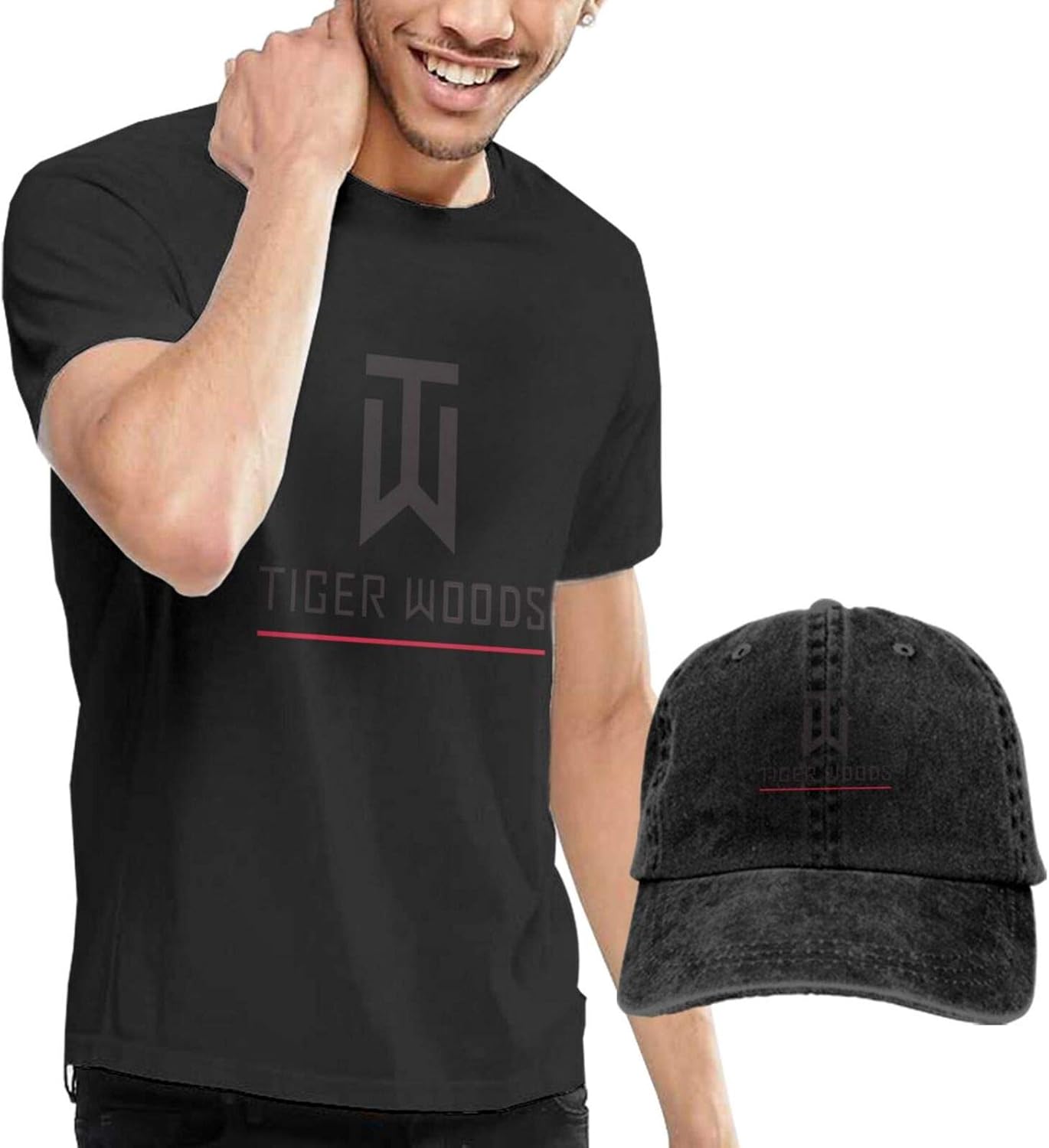 Amazon.com: Tiger Woods Men Cotton T-Shirt and Casquette Cap Hip-hop T Shirts and Trucker Hat 