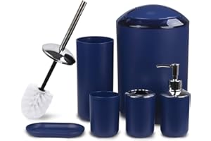 CERBIOR Bathroom Accessories Set 6 Piece Bath Ensemble Includes Soap Dispenser, Toothbrush Holder, Toothbrush Cup, Soap Dish for Decorative Countertop and Housewarming Gift (Royal blue-6pcs)