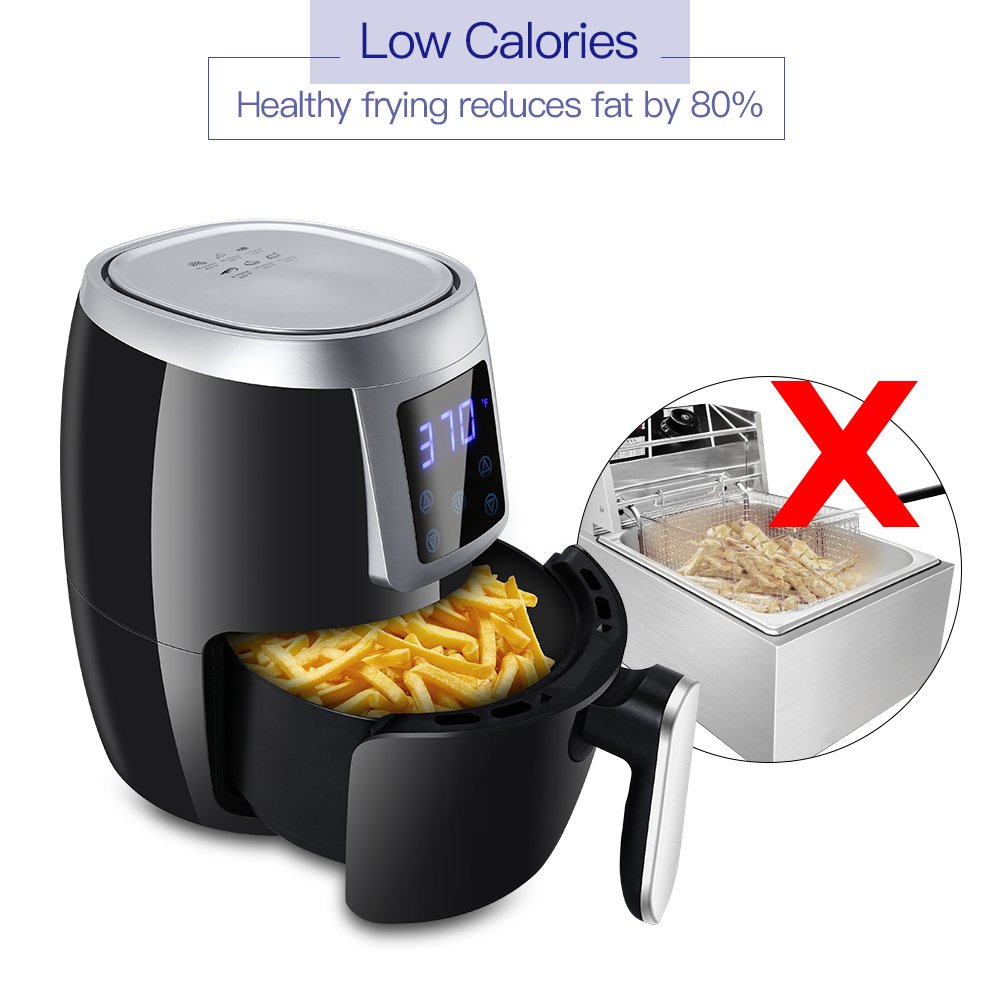 Digital Air Fryer CUSIBOX with Cookbook, Hot Air Fryers Time Temperature Control - Electric Touchscreen 2.2 Qt For Low Calories Healthier Black 1000W