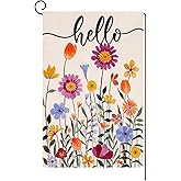 Hello Spring Floral Garden Flag 12x18 Vertical Double Sided Colorful Flowers Summer Farmhouse Holiday Outside Decorations Burlap Yard Flag BW257