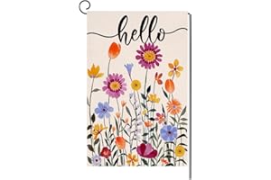BLKWHT Hello Spring Floral Garden Flag 12x18 Vertical Double Sided Colorful Flowers Summer Farmhouse Holiday Outside Decorations Burlap Yard Flag BW257