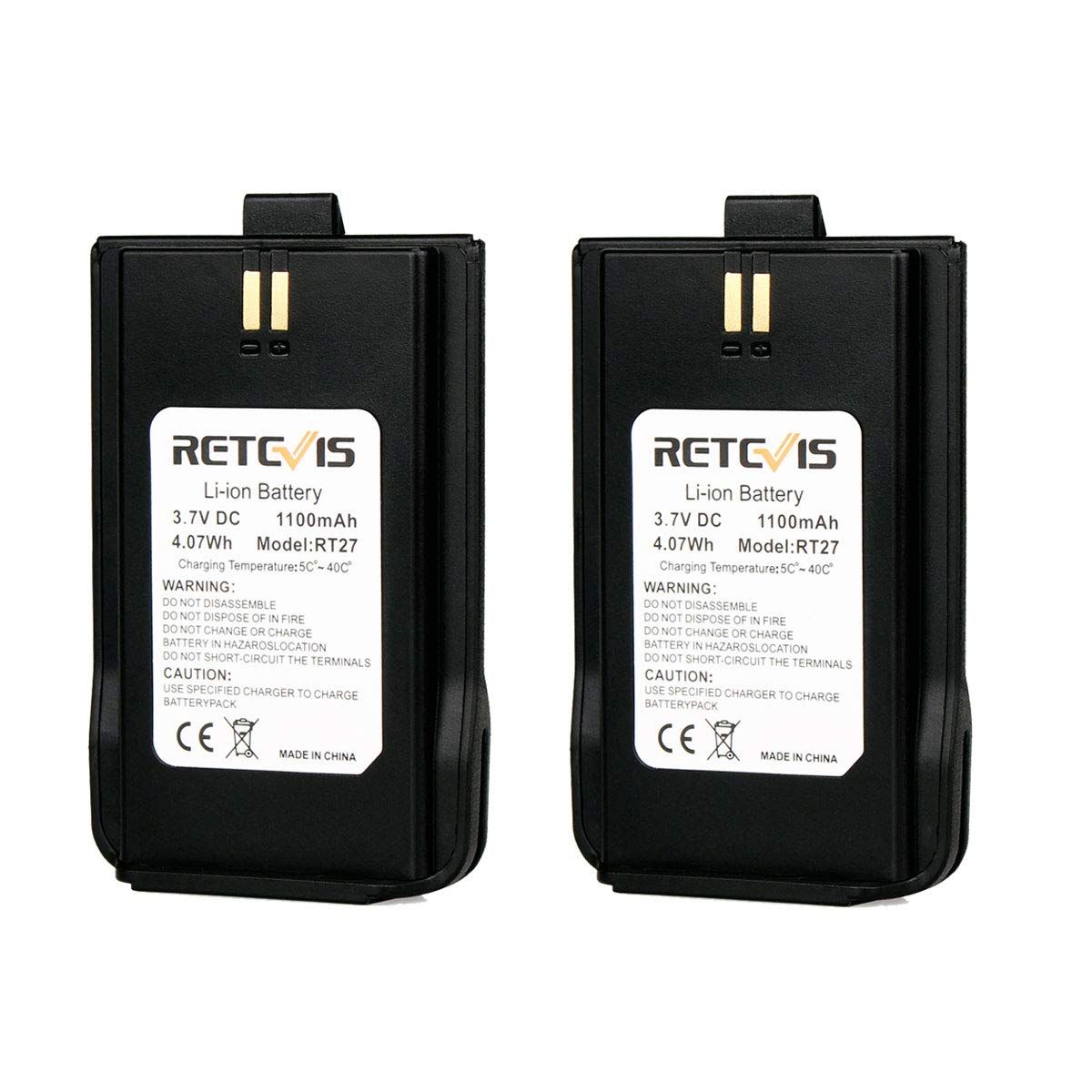 Retevis RT27 Radio Batteries Original Li-ion Battery 3.7 V DC 1100 mAh for Radios Set Retevis RT27 Walkie Talkies (Black, Pack of 2)