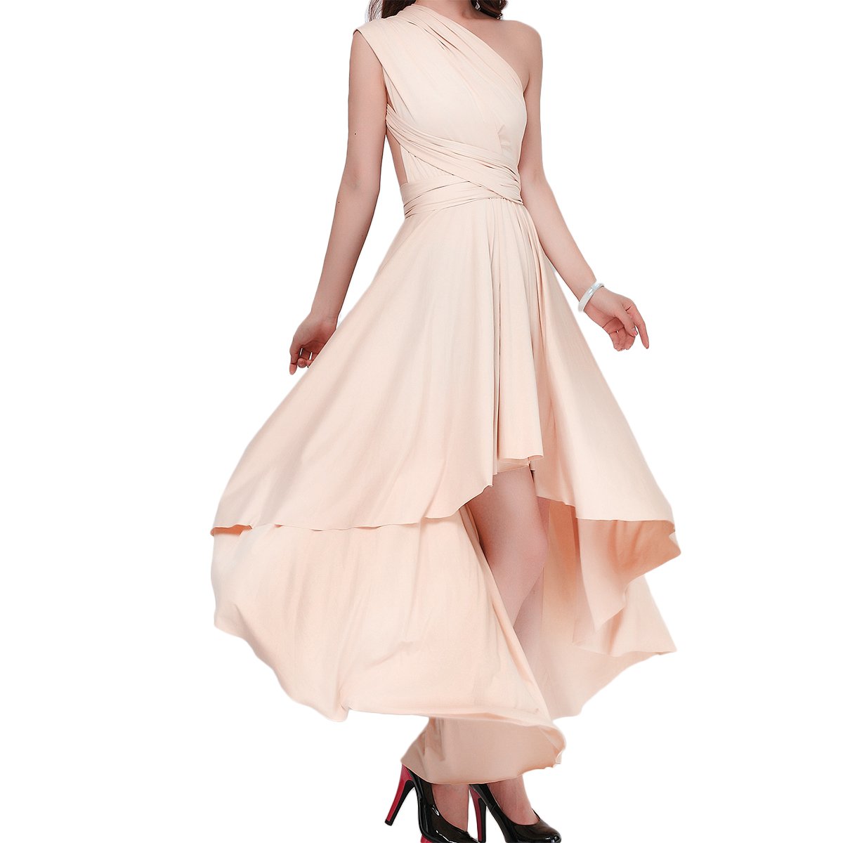 FYMNSI Women's Convertible Multi Way Transformer Wrap Dress Solid Cocktail  Evening Gown Homecoming Hi-Lo Prom