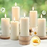 Natural Beeswax Pillar Candles,100% Pure Beeswax Candles-258 Hours Long Burning,Off-White Unscented Bees Wax Candles for Home,Prayer,Dripless Smokeless Organic Pillar Candles Bulk-2x4in-6 Pack
