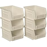 Akro-Mils 30210 AkroBins Plastic Storage Bins, Space-Saving Stackable Bins for Garage, Pantry, Craft Organization, 5-Inch x 4-Inch x 3-Inch, Stone, 6-Pack
