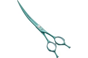 Fenice Peak Curved Dog Grooming Scissors with Green Color Coating 440C Stainless Steel Pet Grooming Bending Shears Sharp and Durable Comfortable Engonomic Handle