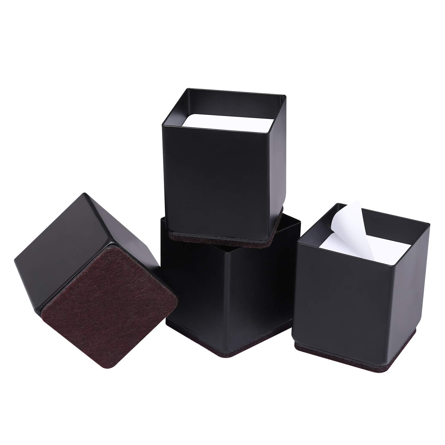Ezprotekt 2" Lift Furniture Risers Carbon Steel Bed Risers,2.4" Self-Adhesive Heavy Duty Furniture Raisers Adds 2" Height to Beds Sofas Cabinets Supports 20,000 lbs, Square Black