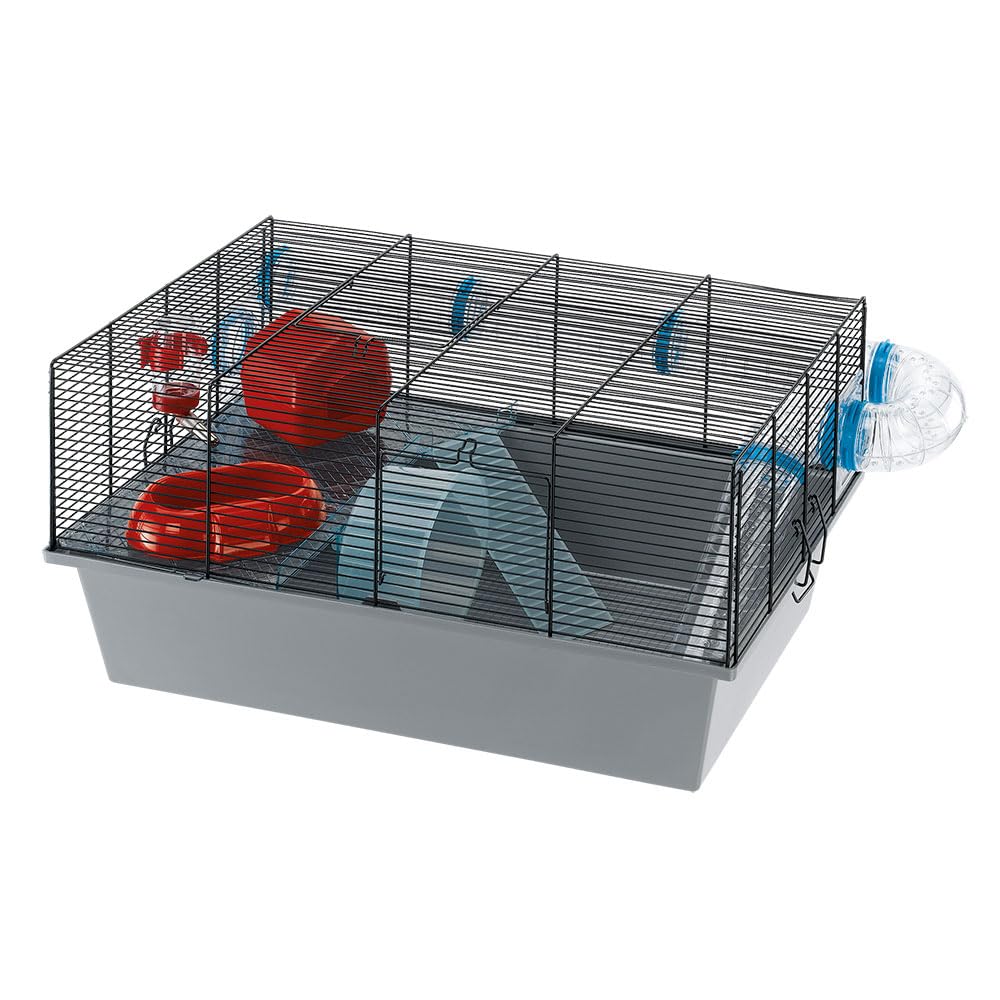 Ferplast MILOS LARGE Hamster Cage - Spacious Multi-Level Habitat with Tunnel System, Exercise Wheel, Fully Equipped, Easy Clean, 58x38x30.5 cm