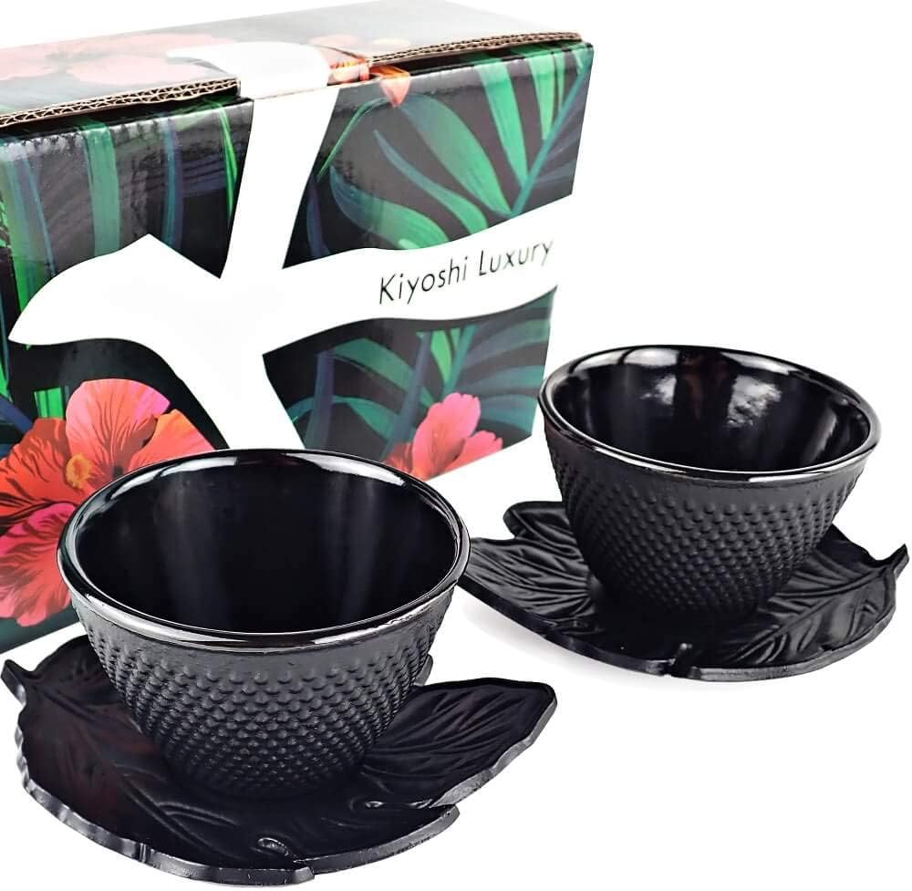 Amazon.com | KIYOSHI Luxury 4pc Japanese Tea Cups Set. Solid Black Cast Iron Tea Cup Set, 2 Tea 
