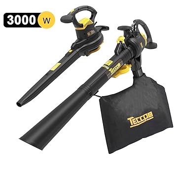 TECCPO 3000W Laubbläser & Laubsauger & Häcksler 3-in-1-Funktion, Variable Windgeschwindigkeit: 210-350km/h, Saugstärke: 13m3/