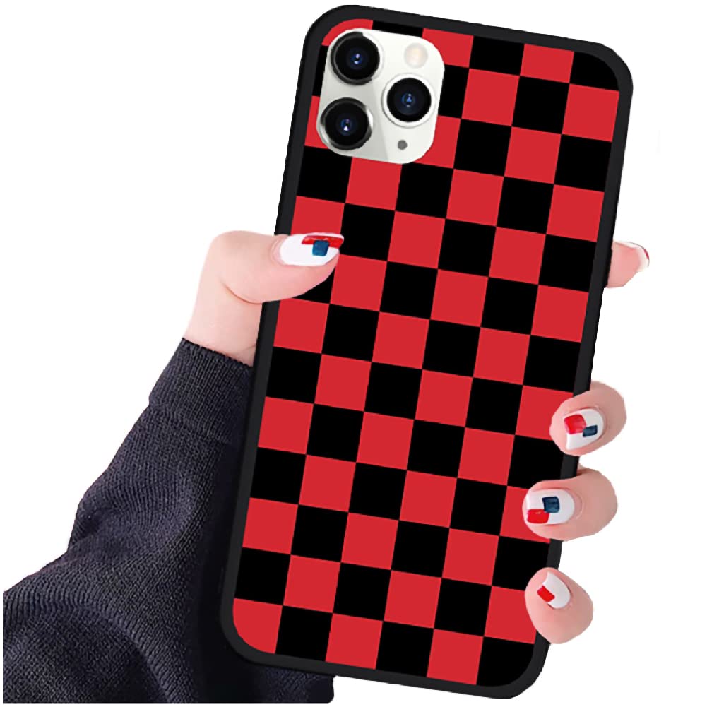 Vanqiang Checkerboard iPhone Case Compatible with iPhone 14/13/12/11 Pro Max Plus Mini Grid Lattice Plaid Tartan Damier Chessboard Checker Flag Cover (iPhone 11 Pro Max, Black Red) โ image 1