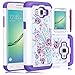 Core Prime Case, Elegant Choise Slim Dual Layer Armor Studded Rhinestone Bling Phone Case Cover with Flower Pattern for Samsung Galaxy Core Prime/Prevail LTE G360 (White+Purple)