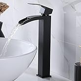 VCCUCINE Vessel Sink Faucet Black, Single Handle Single Hole Waterfall Rv Bathroom Faucet, Tall Lavatory Vanity Sink Faucets with Pop Up Drain and Two 3/8" Hoses
