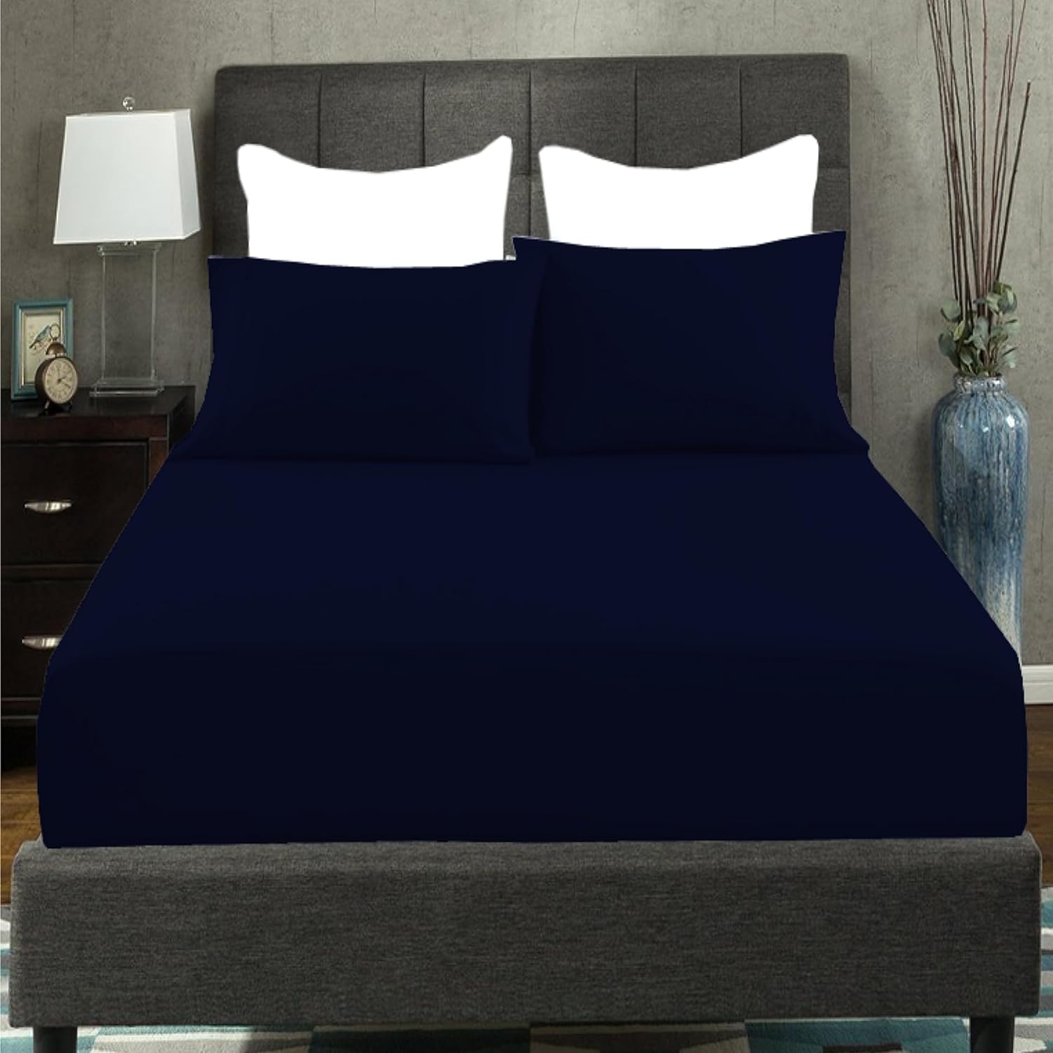 AmigoZone Extra Deep 40CM Fitted Sheet - Soft Brushed Microfiber Easy Care - Fade Wrinkle Resitant Deep Pocket Fitted Bed Sheet (Navy, Super King) — image 1