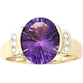 KOKAV Genuine Amethyst 3-1/6 Ct Oval with Diamond Ring in 14K Yellow Gold. Size 7