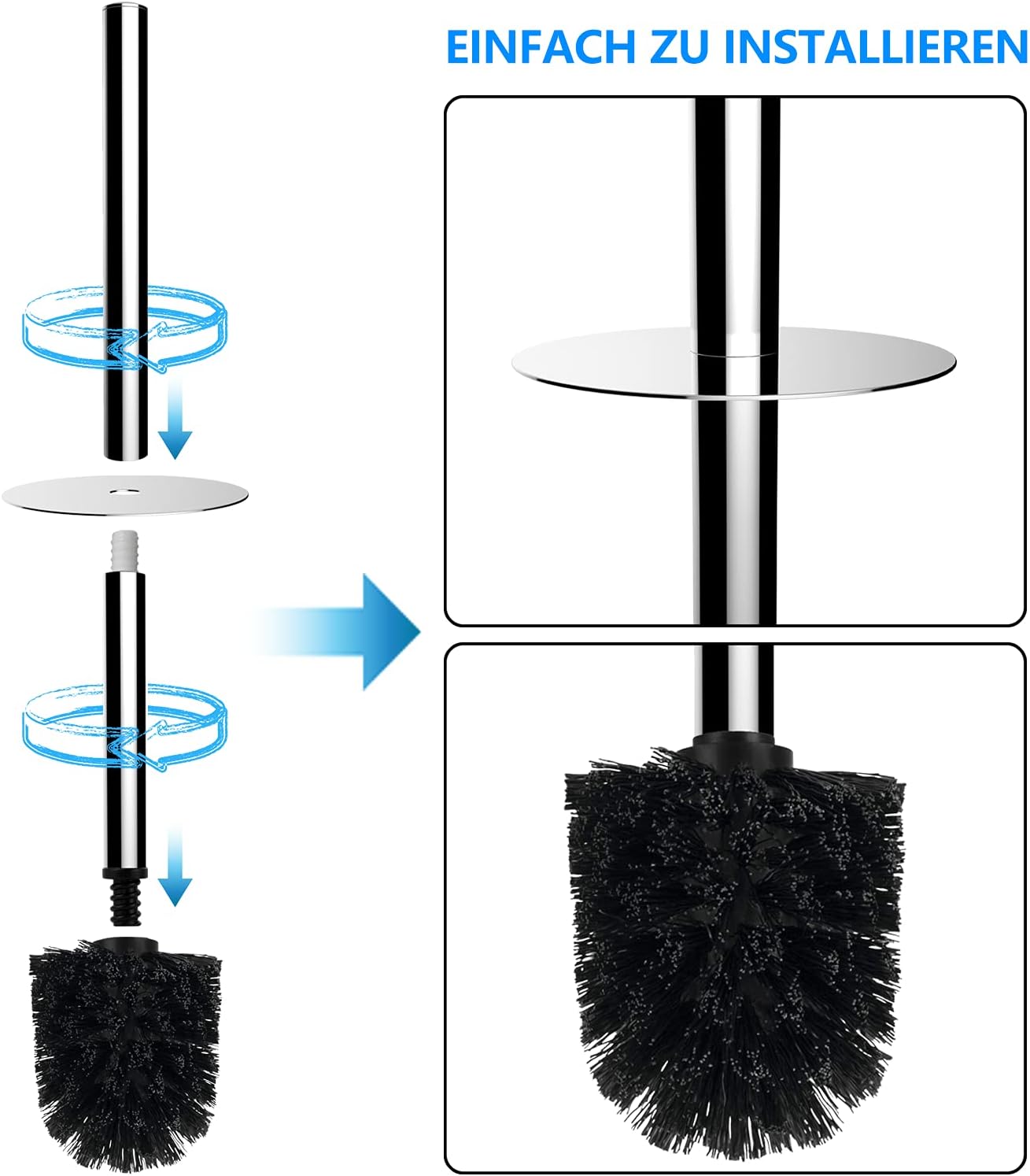 Toilet Brush and Holder,Toilet Bowl Brush with 304 Stainless Steel Long Handle, Hidden Toilet Brush with Durable Scrubbing Bristles for Bathroom Deep Cleaning: Kitchen & Dining
