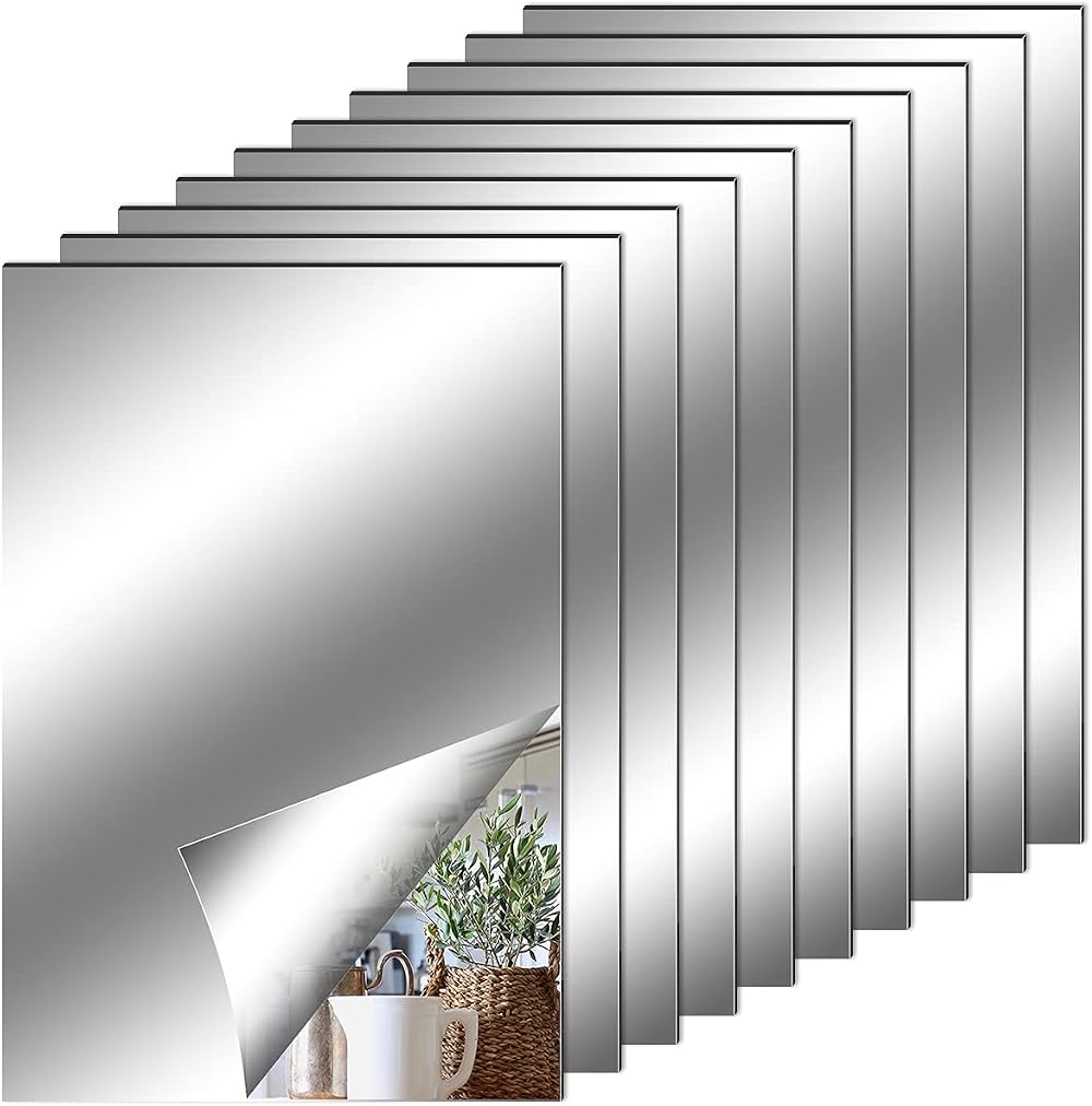 Fantasyon 10 Pack Self Adhesive Mirror Tiles 4x6 inch PET Flexible Sticker