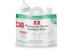 dearlomum Microwave Steam Sterilizer Bag for Baby Bottles 8 Count (20 Uses Per Bag), Reusable Travel Sterilization Pouches, Disinfection Container for Baby Pacifiers and Breast Pump Accessories
