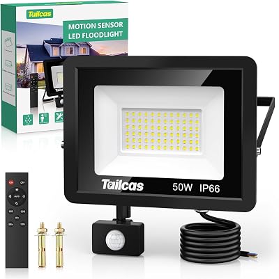 Tailcas 50W Security Lights with Motion Sensor 4500LM IP66 Outdoor Floodlight