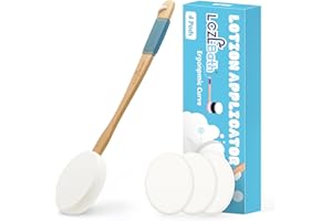 LCZLBath Lotion Applicator for Back, Feet with 4 Replaceable Pads, Long Curved Handle Applicator for Kids, Women, Elderly Apply Sunscreen, Skin Creams, Medicine, Moisturizers and Self Back Tanning