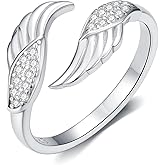 LEECCI Angel Ring 925 Sterling Silver Angel Wing Ring Feather Wing Open Band for Women Girlfriend Wife Mom