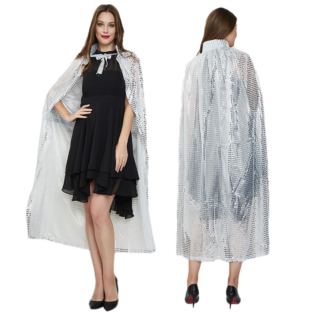 ITODA Women Girls Sequin Cloak Halloween Full Length Sparkling Cloak Christmas Party Cloaks Fancy Dress Cosplay Props for Party Stage Performance Role Play