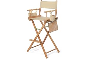 OmySalon 31" Extra Tall Directors Chair - Portable Folding Makeup Chair with Storage Bag & Footrest, Professional for Salon/Outdoor/Craft Shows, 250lbs Capacity (Beige/Natural Frame)