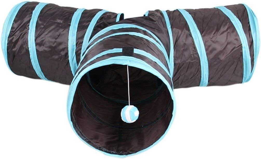 Cat Tunnel Toy - Collapsible Cat Tube Toys - Cat Tunnel Bed for Kitty Puppy Rabbit, Pets Soft Removable Bed Blue