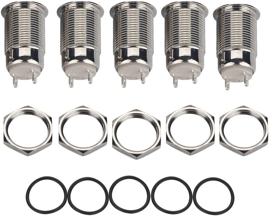 Akozon Push Button Switch 5Pcs 12mm IP67 Waterproof Self-locking Latching Stainless Steel Metal Flat Top Switch 2A/36V