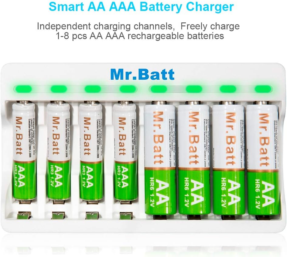 AA Rechargeable Batteries, Mr.Batt 8 Pack 1600mAh NiMH AA Batteries and Smart AA AAA Battery Charger: Home Audio & Theater