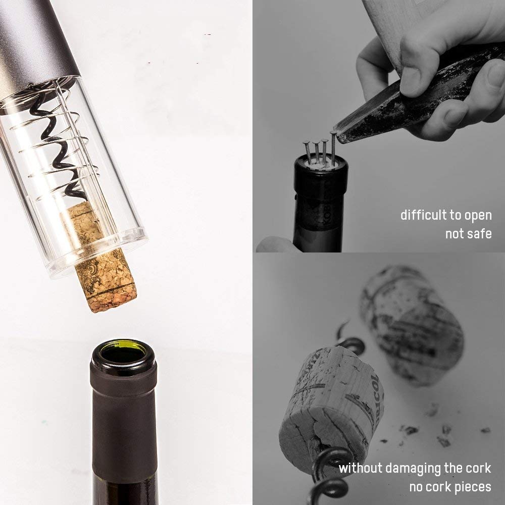 Iwine Electric Wine Opener, Wine Corkscrew Stainless Steel Bottle Opener,Removable Foil Cutter (Silver)