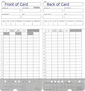 100 Time Cards for uPunch HN4000 AutoAlign Calculating Time Clock (Fits