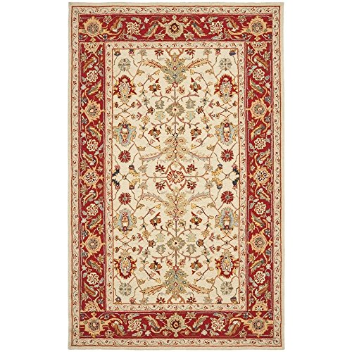 Safavieh Chelsea Collection HK751C Hand-Hooked Ivory and Red Premium Wool Area Rug (3'9" x 5'9")