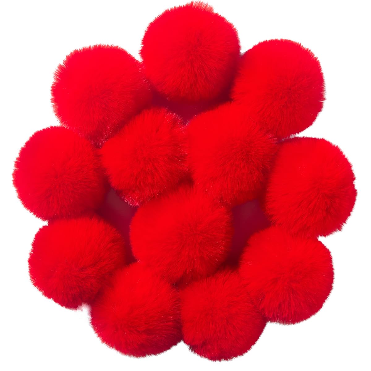 Photo 1 of 12 Pcs Small Faux Fur Pom Pom Balls 2.75 in Fur Fluffy Pompom Ball with Elastic Loop for Hats, Shoes, Scarves, Gloves, Bags, Key Chain Charms Accessories, 2 3/4 inches (Red)