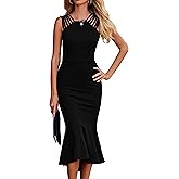 PRETTYGARDEN Women's Sleeveless Midi Bodycon Formal Dress Ruffle Mermaid Hem Elegant Cocktail Wedding Guest Midi Dresses